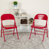 Flash Furniture 2-HF3-MC-309AS-RED-GG 2 Pk. HERCULES Series Triple Braced & Double Hinged Red Metal Folding Chair